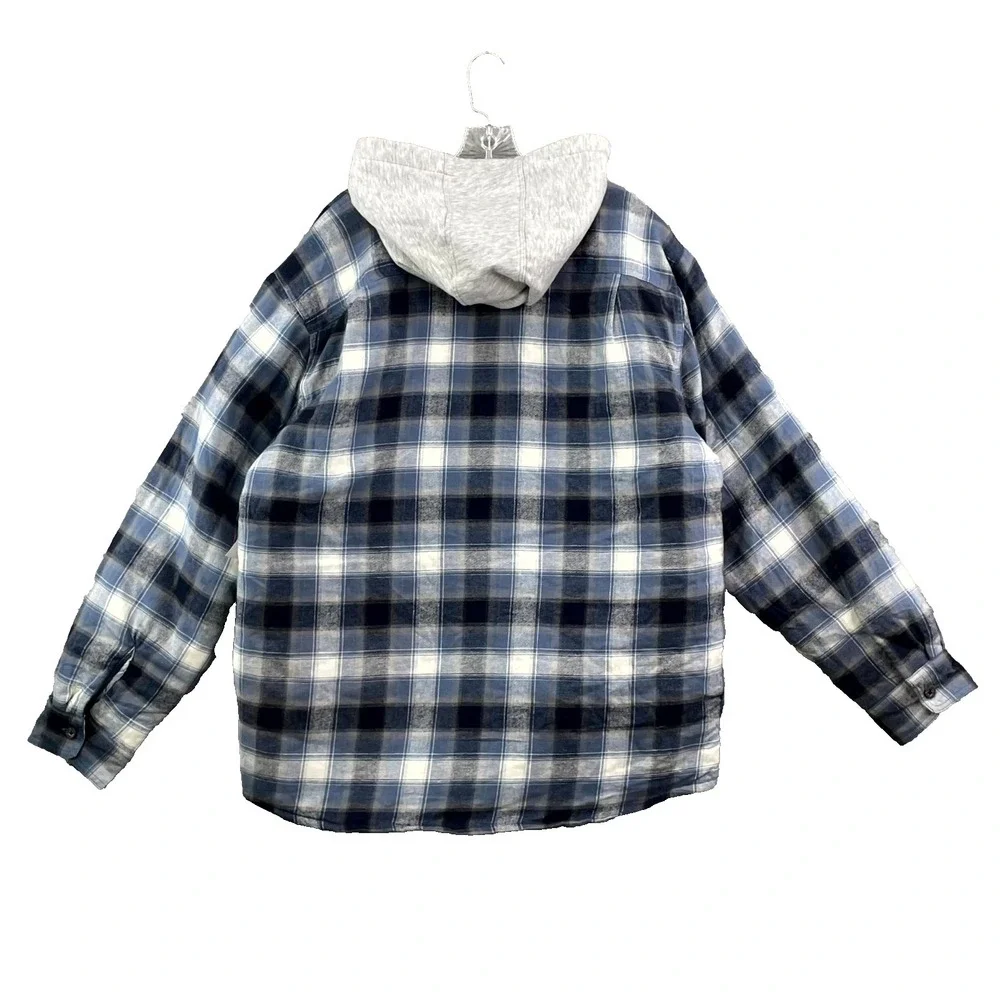 Wrangler Authentics Hooded Flannel Shirt Jacket Mens Small Quilted Lined Outdoor